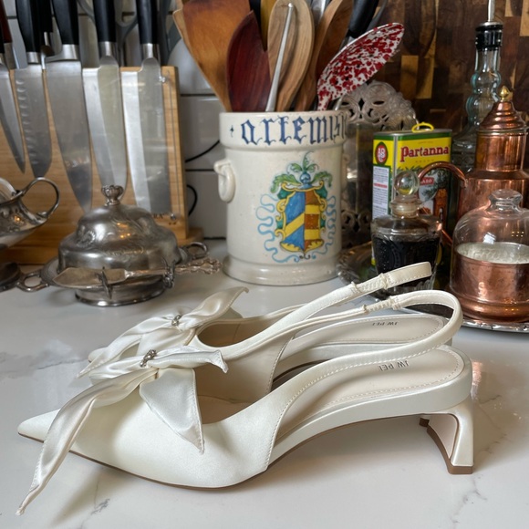 JW PEI Satin Slingback Heels in Cream - Picture 3 of 9